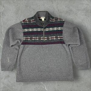 Vintage 80's L.L. Bean 1/4 zip Retro Pullover Collared Fleece Sweater - Medium